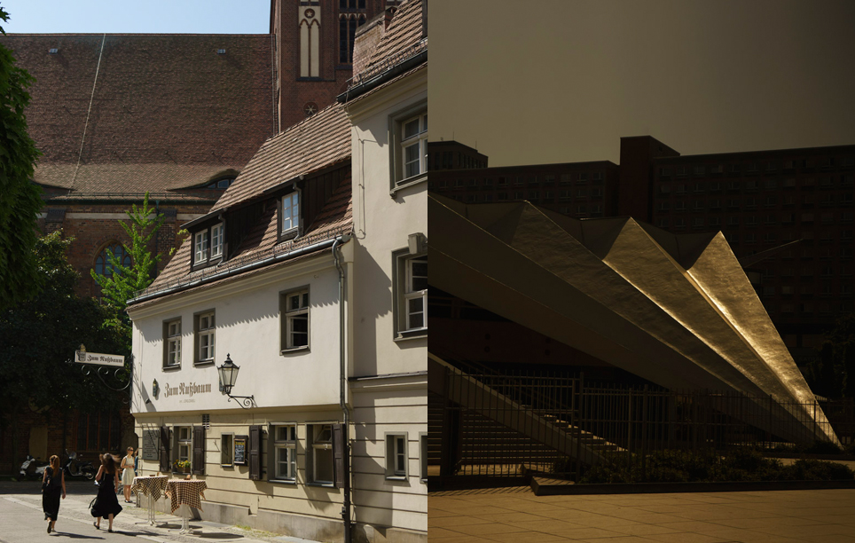 Zeugnisse der Vergangenheit in Mitte: Nicolaiviertel und Plattenbauten unter dem Fernsehturm © Max Zerrahn Zeugnisse der Vergangenheit in Mitte: Nicolaiviertel und Plattenbauten unter dem Fernsehturm © Max Zerrahn