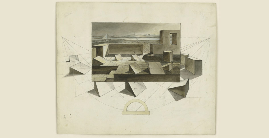 Friedrich Gilly (1772 – 1800), Perspektivisches Studienblatt mit landschaftlicher Szenerie © SMB, Kunstbibliothek Friedrich Gilly (1772 – 1800), Perspektivisches Studienblatt mit landschaftlicher Szenerie