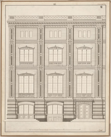 Karl Friedrich Schinkel: Bauakademie. Aufriss von drei Jochen der Hauptfassade (1831)