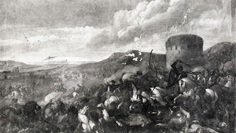 Historische Aufnahme des Gemäldes „Reiterschlacht“ (öffnet Vergrößerung des Bildes)
