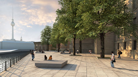 3D visualization of the planned outdoor area behind the Pergamonmuseum and the Alte Nationalgalerie (Opens a Larger Version of the Image)