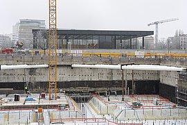 Winter 2024 Blick in die Baugrube, auf die Neue Nationalgalerie