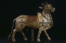 Nandi, wooden model of a white Zebu (cattle), southern India