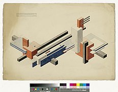 Erich Dieckmann, Kompositionsstudie von farbigen Elementen, 1932 Abstrakte Zeichnung
