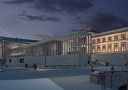 Simulation Museumsinsel: James-Simon-Galerie abends