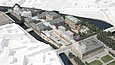Simulation der Museumsinsel mit eingezeichneter unterirdischer Verbindung der Museen