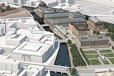 3D visualization of the Museumsinsel Berlin after all construction projects have been completed. View from the south