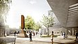 Computergenerierte Visualisierung der Außenansicht des Entwurfs von Staab Architekten