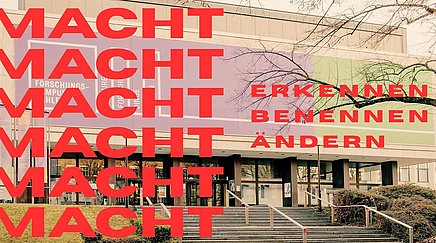 Außenansicht des Forschungscampus Dahlem mit dem roten Schriftzug