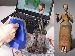 Laptop mit 3D-Scan; rechts Objekt