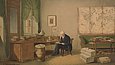 Gemälde von Alexander von Humboldt sitzend in seinem Arbeitszimmer