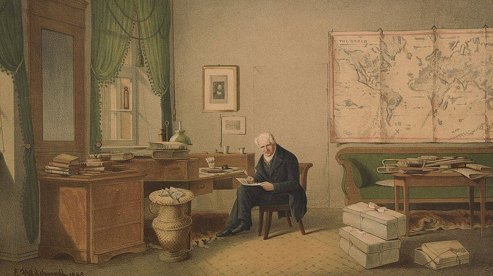 Alexander von Humboldt wird 250 Gemälde von Alexander von Humboldt sitzend in seinem Arbeitszimmer