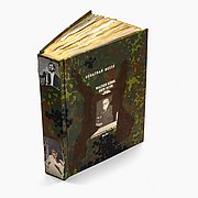 Schräg aufgestelltes, dickes Buch mit dunkel gestalteter Umschlagcollage.