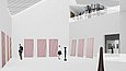 Computergenerierte Visualisierung eines Innenraums eines zeitgenössischen Kunstmuseums
