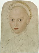 Bildnis der Prinzessin Elisabeth von Sachsen mit heller Kopfbedeckung.