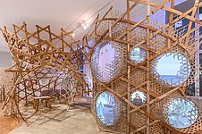 Blick in die Ausstellung "Geschichte(n) Tansanias": Holzgerüst
