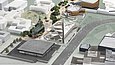Computergenerierte Visualisierung eines von verschachtelten Terrassen geprägten Museumsentwurfs 