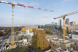 Herbstblick über die Baustelle auf Philharmonie und Potsdamer Platz
