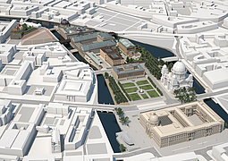 Simulation der zukünftigen Museumsinsel Berlin mit Humboldt-Forum