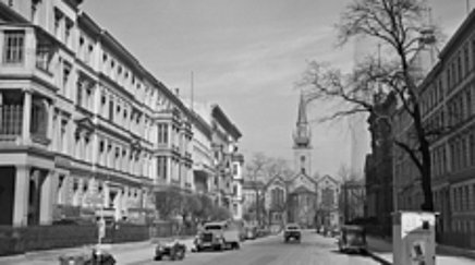 Black and white photo of a street