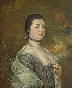 Porträt Margaret Gainsboroughs in einem hellen Kleid vor einem Landschaftshintergrund.