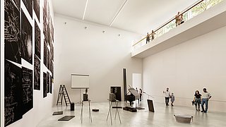 berlin modern, zweigeschossiger Ausstellungsraum mit Joseph Beuys` Installation „DAS KAPITAL RAUM 1970–77“ (1980)