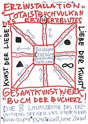 A handwritten manifesto in red and black ink, with a schematic drawing in the centre.
