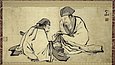 Sheet with ink drawing of two men seated