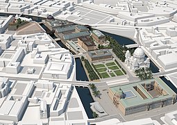 Simulation der zukünftigen Museumsinsel Berlin mit Humboldt Forum