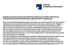 Deckblatt der Best practice-Empfehlung zu Open Access