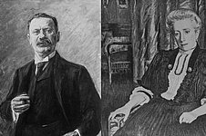 Schwarz-Weiß-Fotografien zweier Gemälde von zwei Personen