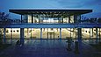 View from the west of the Neue Nationalgalerie after the opening in 1968, with the exhibition spaces lit