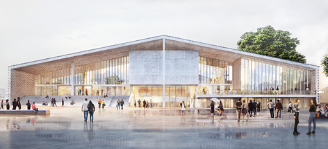 Das Museum des 20. Jahrhunderts: Die großflächig verglaste Fassade zum Scharounplatz wirkt einladend und verbindet das Museum mit dem umgebenden Stadtraum.
