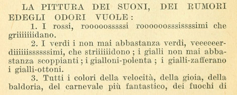 Auszug aus Carlo Carràs Kapitel in Marinetti, Filippo T. [et. al.], „I Manifesti del futurismo" (1914), S. 154.