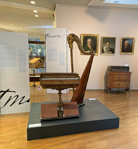 View of an exhibition with musical instruments