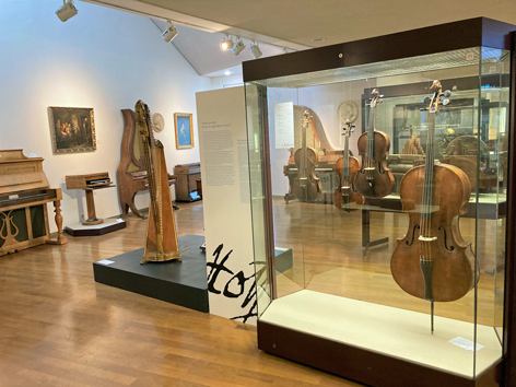 View of an exhibition with musical instruments