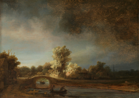 Landschaft mit Steinbrücke Gemälde einer Landschaft mit Steinbrücke