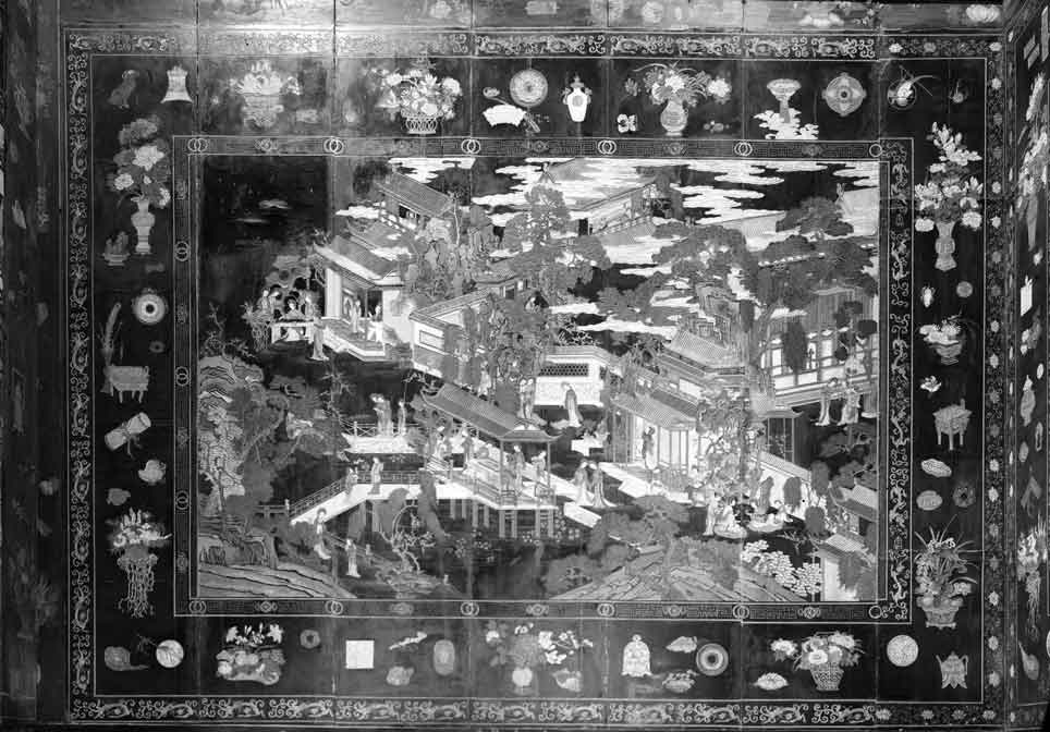 Chinesisches Kabinett im Berliner Schloss, Ansicht der Stirnwand (Süd) © Brandenburgisches Landesamt für Denkmalpflege und Archäologisches Landesmuseum Chinesisches Kabinett im Berliner Schloss, Ansicht der Stirnwand (Süd)