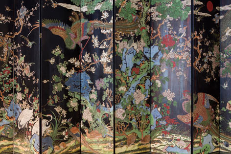 Ausschnitt des zwölfteiligen Stellschirms © Staatliche Museen zu Berlin, Museum für Asiatische Kunst, Foto: David von Becker Ausschnitt des zwölfteiligen Stellschirms