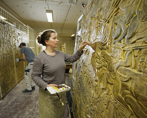 Cast of a relief from Angkor Vat, which is being restored in Friedrichshagen at the moment © SPK / photothek.net / Thomas Trutschel Cast of a relief from Angkor Vat, which is being restored in Friedrichshagen at the moment
