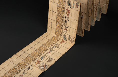 Codex Humboldt, Fragment 1 (Abgabenregister), Tlapa, Guerrero, Mexiko, um 1522 Fragment einer historischen Handschrift