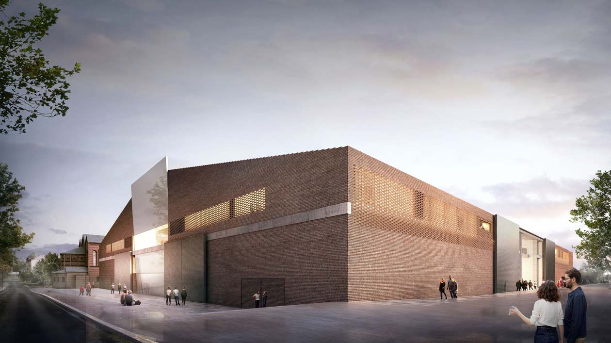 Museum des 20. Jahrhunderts am Kulturforum, Blick auf die Süd- und Ostfassade, nachts (öffnet Vergrößerung des Bildes)