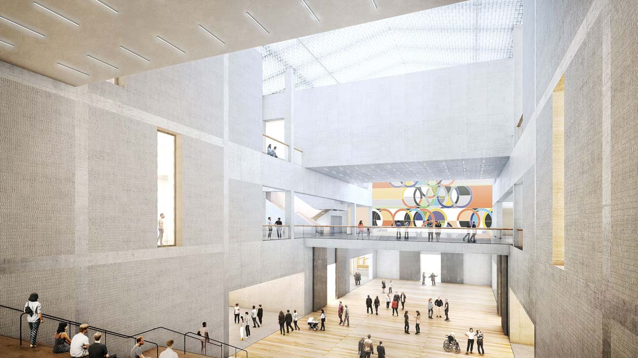 Museum des 20. Jahrhunderts am Kulturforum, Blick vom Haupteingang nach Süden und auf den Ost-West-Boulevard (öffnet Vergrößerung des Bildes)