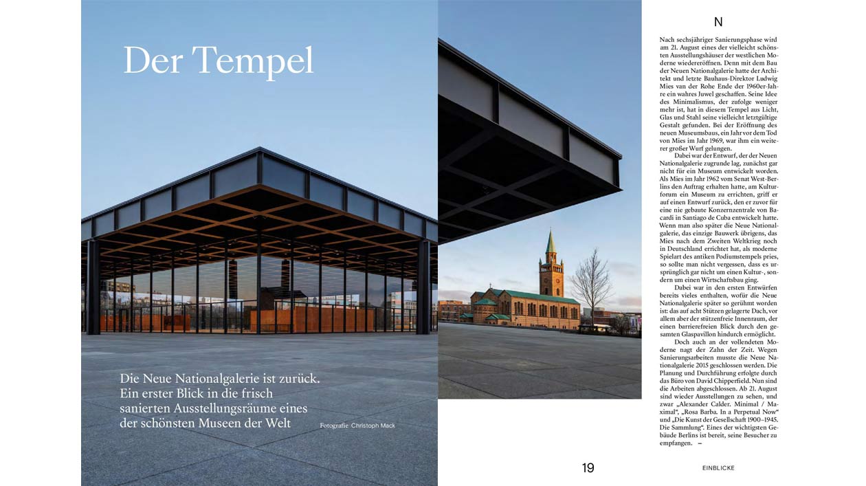 Seiten aus dem Magazin mit der Bildstrecke zur Neuen Nationalgalerie (öffnet Vergrößerung des Bildes)
