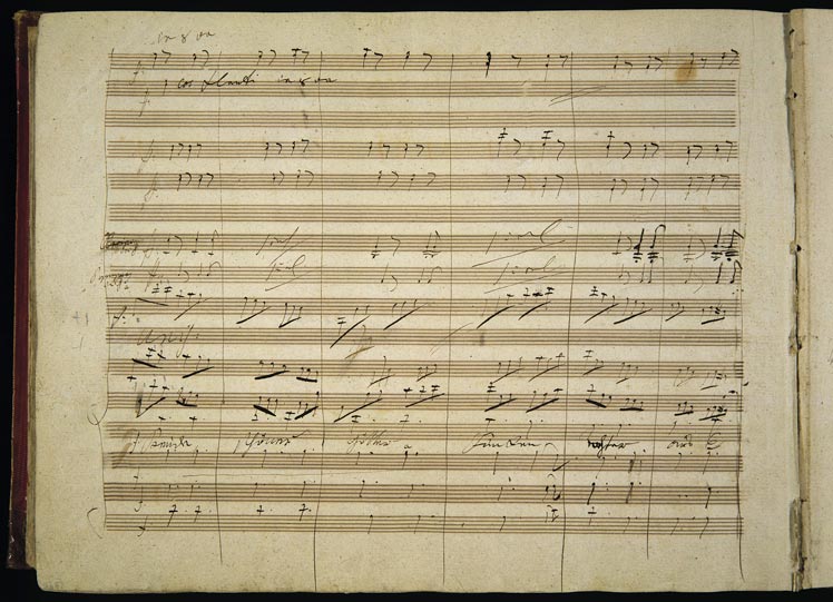 Notenblatt der Partitur der 9. Sinfonie von Ludwig van Beethoven (öffnet Vergrößerung des Bildes)