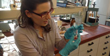Junge Frau im Labor bei einer chemischen Untersuchung