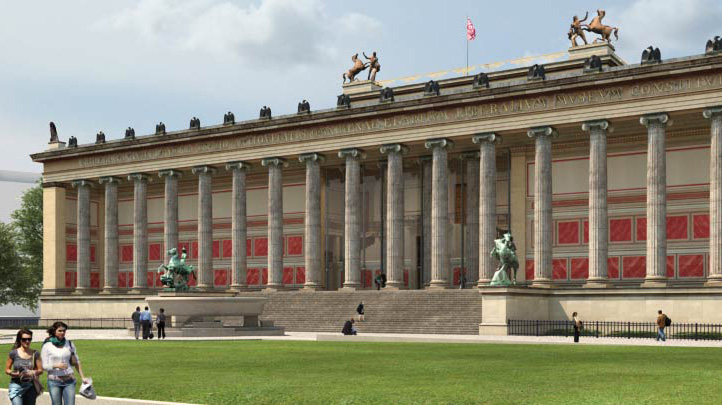 3D-Visualisierung des Alten Museums mit Blick auf Haupteingang und Freitreppe