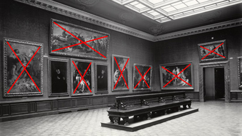 Von den Gemälden im ehemaligen „Rubenssaal“, dem heutigen Raum 252 des Bode-Museums, sind fast alle verschollen. Von den Gemälden im ehemaligen „Rubenssaal“, dem heutigen Raum 252 des Bode-Museums, sind fast alle verschollen.
