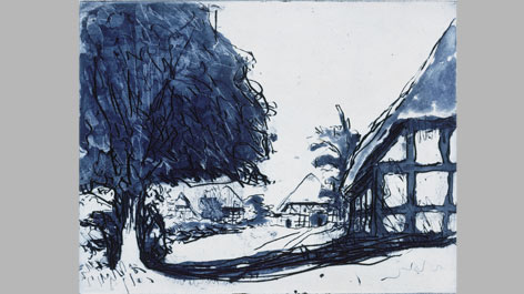 Ernst Ludwig Kirchner: „Fehmarnhäuser mit großem Baum“ (1908) © bpk / Kupferstichkabinett, SMB / Jörg P. Anders Ernst Ludwig Kirchner: „Fehmarnhäuser mit großem Baum“ (1908)