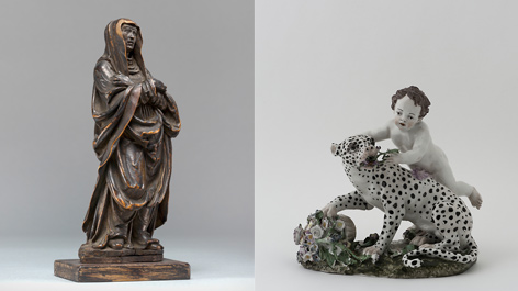 Rückgaben an Oppenheim-Erben © Staatliche Museen zu Berlin, Skulpturensammlung und Museum für Byzantinische Kunst / Antje Voigt / © Kunstgewerbemuseum, Staatliche Museen zu Berlin / Saturia Linke Maria – stehend, aus Kreuzigungsgruppe und Putto mit Panther